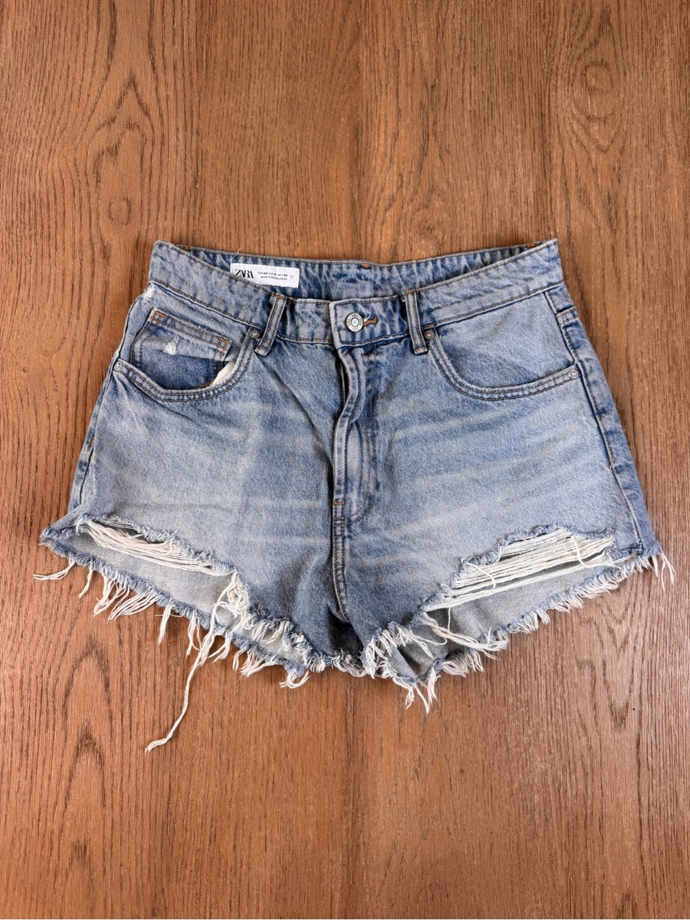Zara Women’s Light Blue Distressed Denim Shorts